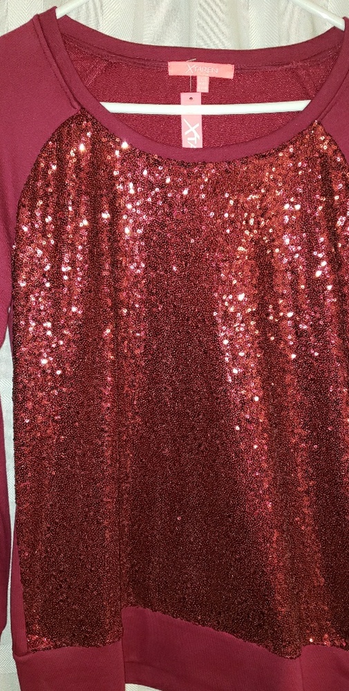 Burgundy Sequin Front sweatshirt NWT / Large